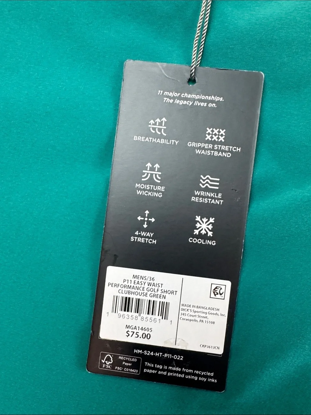 Walter Hagen Green Flat Front Performance Cooling Golf Shorts Size 36 NWT